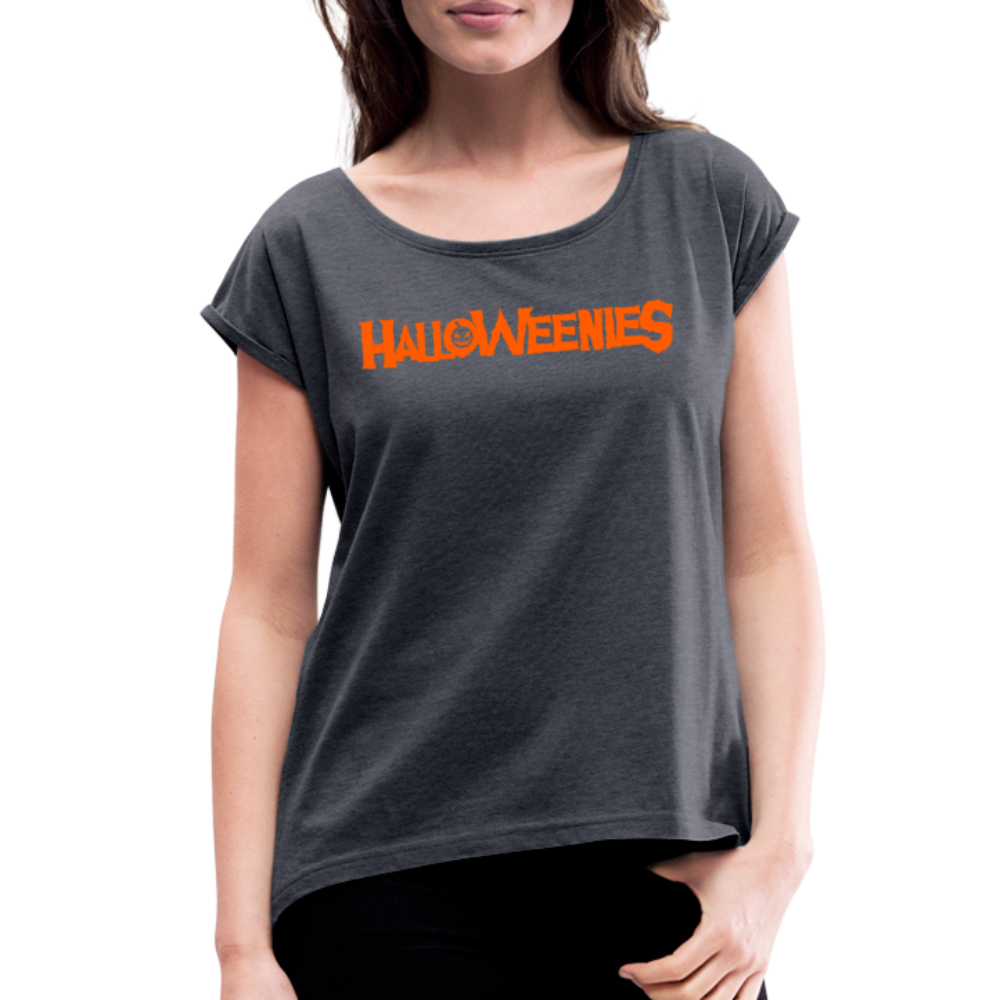 Halloweenies Women's Roll Cuff T-Shirt - navy heather